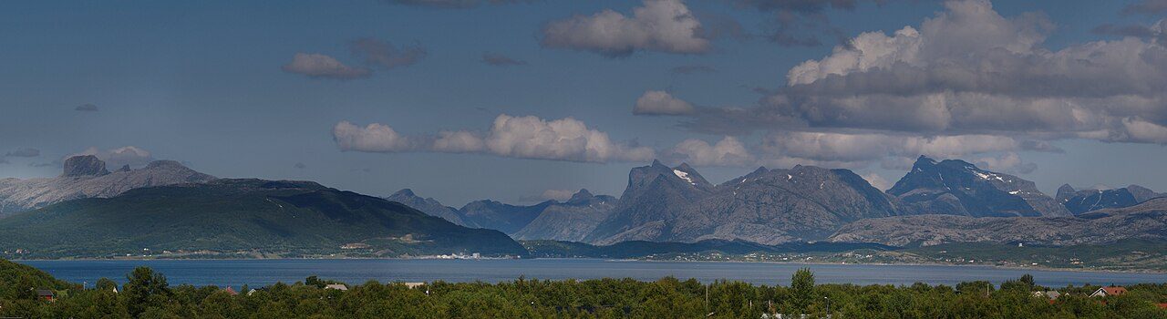 Panorama of Saltstraumen with mountains behind